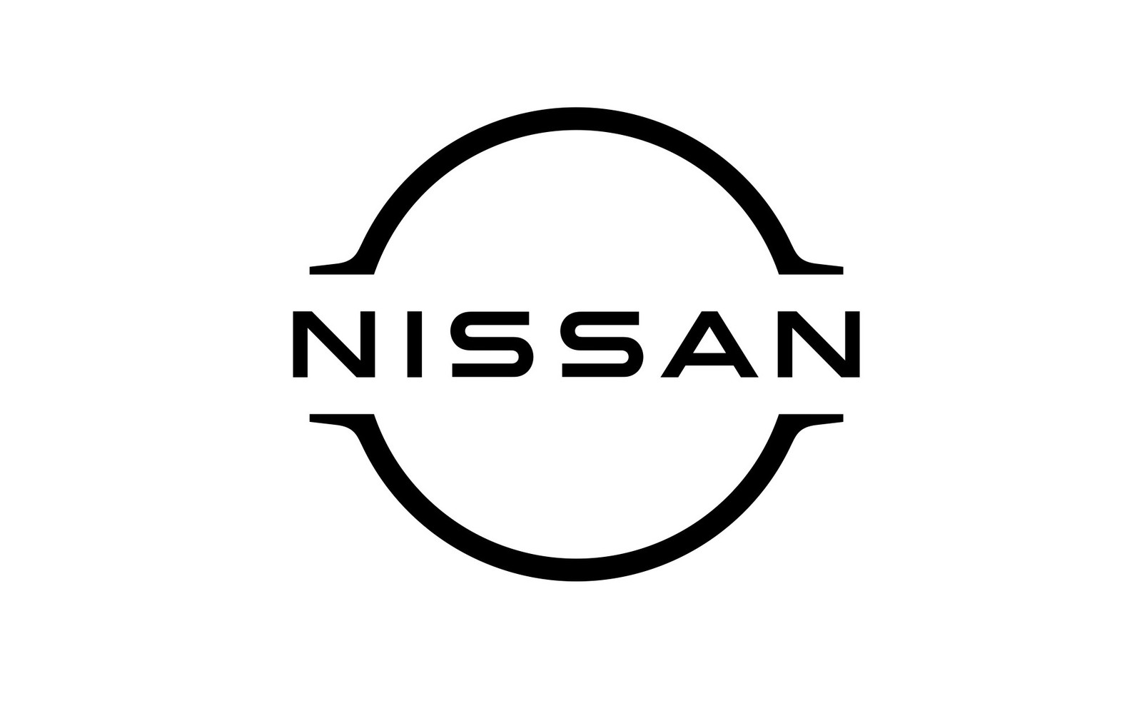 Beyaz zemin üzerinde siyah Nissan logosu: dairesel amblem ve ortasında NISSAN yazısı