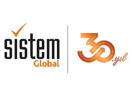 Sistem Global'in turuncu-siyah 30. yıl logosu, beyaz zemin üzerinde.