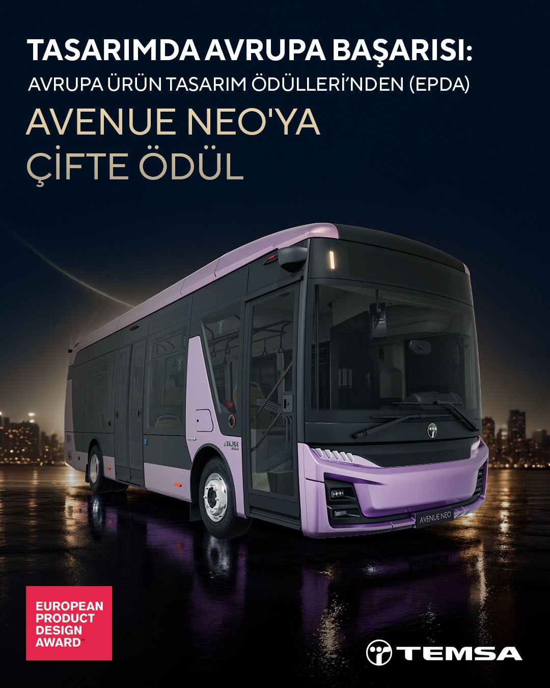 TEMSA’nın elektrikli otobüsü Avenue Neo’ya iki tasarım ödülü
