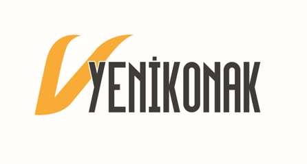 Beyaz zeminde turuncu V işaretli VYeniKonak proje logosu.