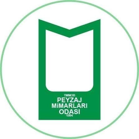 Yeşil daire çerçeve içinde M biçimli amblemli TMMOB Peyzaj Mimarları Odası logosu
